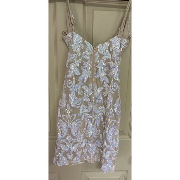Windsor Dress XS Sequin Bodycon Rusched Side Iridescent Pink Blue Nude - Picture 9 of 9
